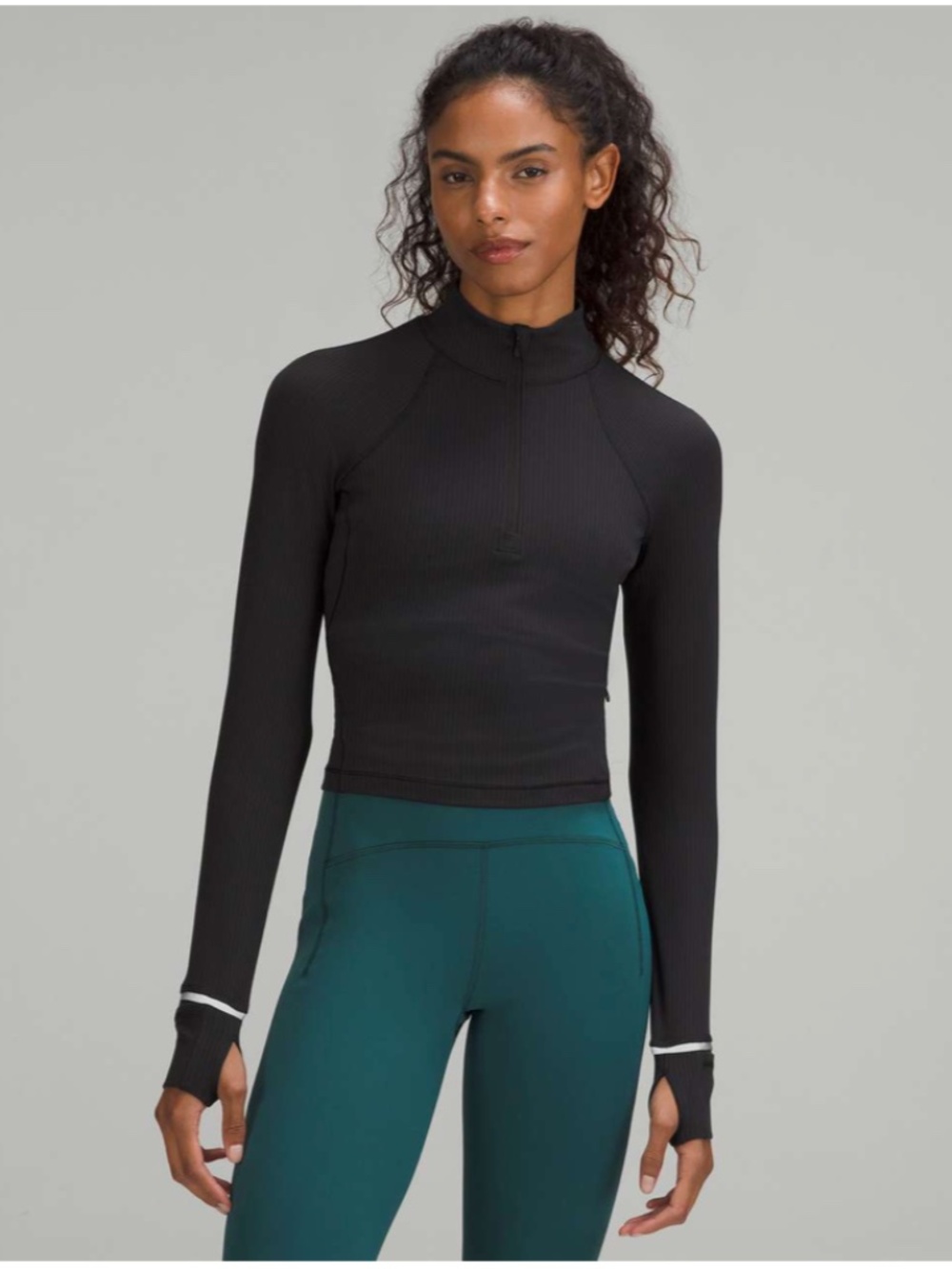 Lululemon It's Rulu Run Ribbed Cropped Half Zip pullover Size 2 Black LW3GF2S
